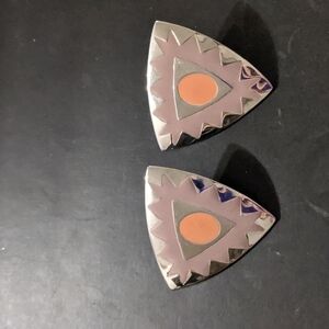 Vintage 1990's Silver Tone Metal Light Purple Orange Triangle Geometric …